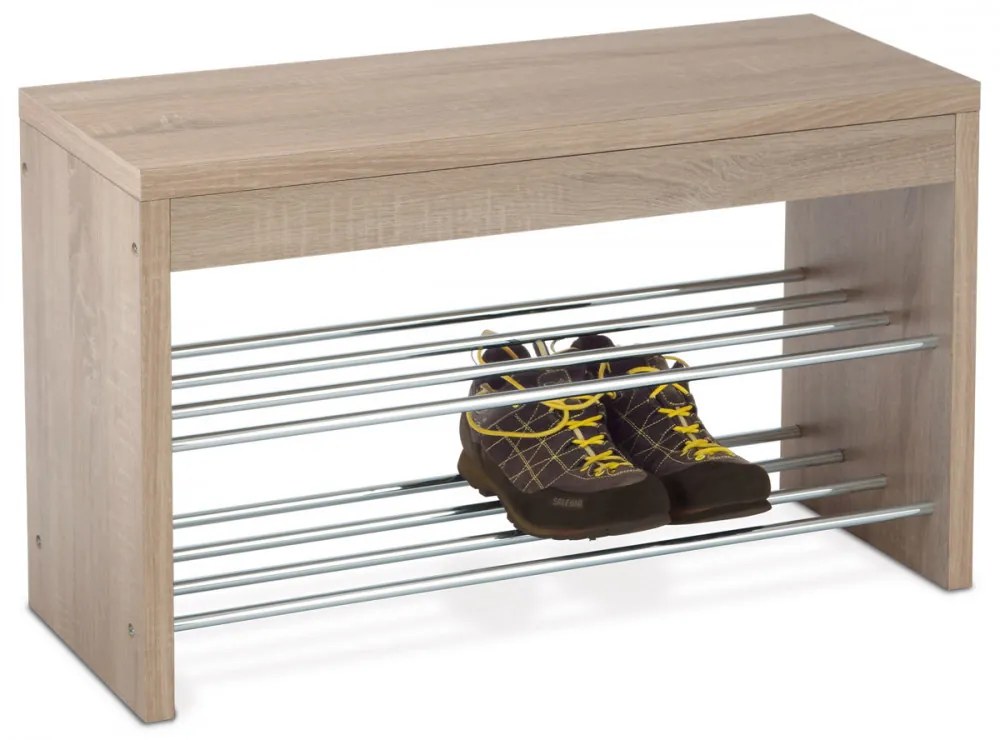 83168-10 Bancă pentru depozitarea pantofilor. Cu rafturi cromate, decor 3D stejar sonoma