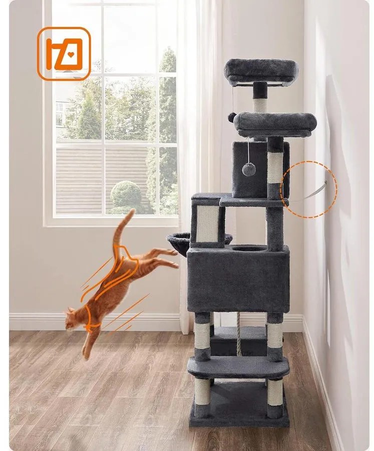 Nagy macskakaparó, 168 cm magas, füstszürke | FEANDREA