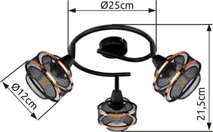 Globo 54020-3 Spotlámpa fém fekete-arany színben,fém drót búrával. Ø:250, M:215, fényforrás nélkül 3xE14 40W 230V