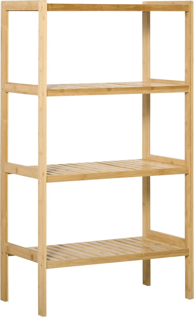 HOMCOM 4-szintes bambusz polc - Iroda, tárolás, könyvespolc, konyhapolc, fürdőszoba polc, nappali, hálószoba - Természetes bambusz 62 x 33 x 112 cm |