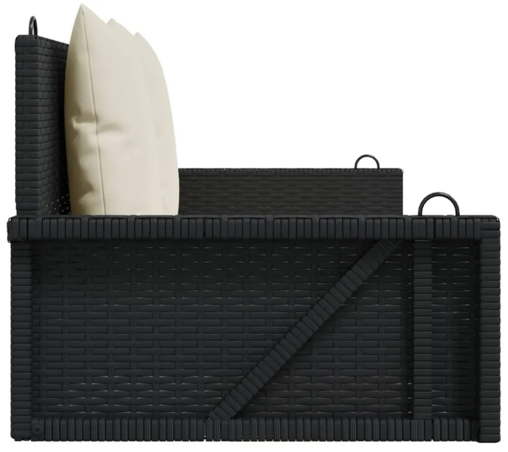 fekete polyrattan hintapad párnával 119 x 56 x 48 cm