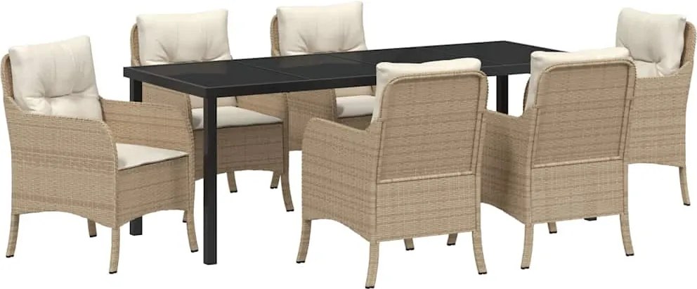 vidaXL Kert étkező szett párnával 7 pcs Bézs polirattan