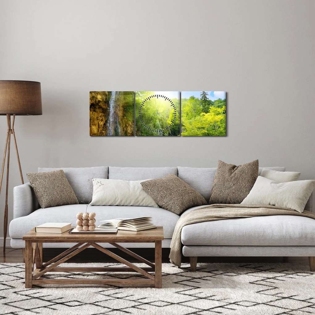Kép - vízesések az erdőben (órával) (90x30 cm)