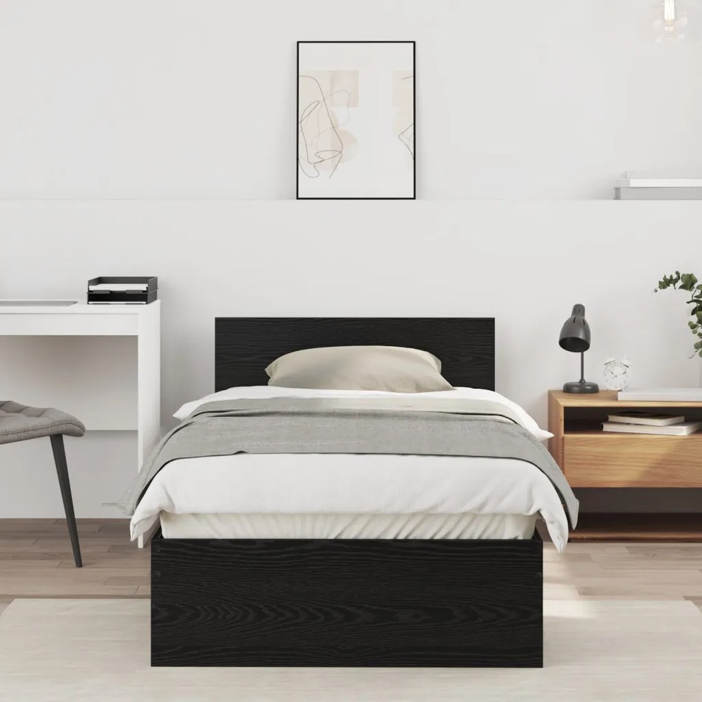 ágykeret fejtámlával Fekete Tölgy 90x200 cm Műanyag