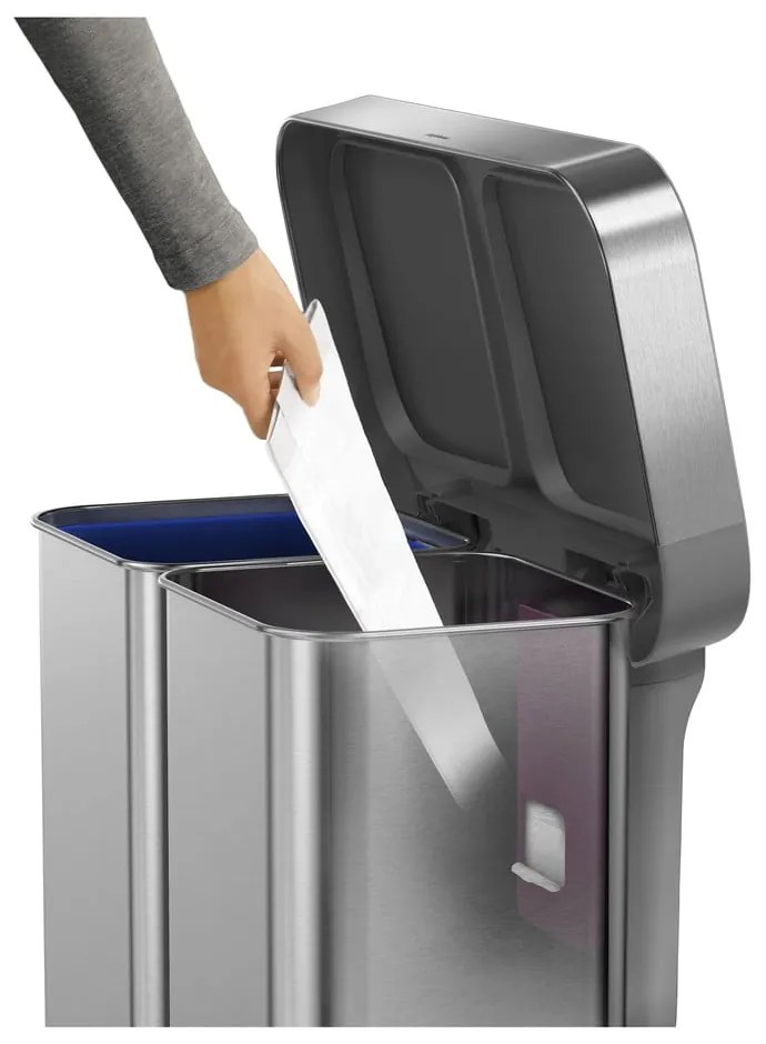 Rozsdamentes acél pedálos szemetes szelektív hulladékhoz 58 l Dual - simplehuman