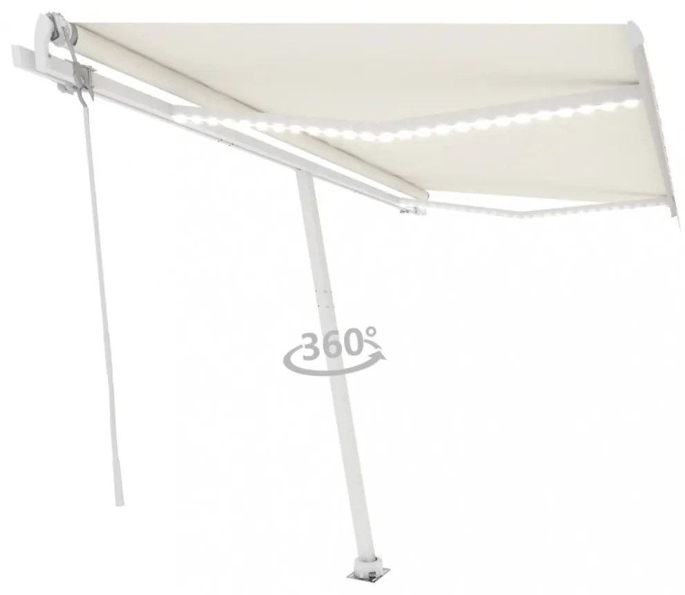 krémszínű automata szélérzékelős és LED-es napellenző 400x350cm