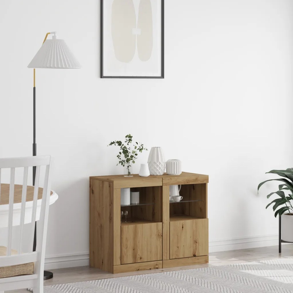 LED világítással ellátott oldalszekrények 2 db Kézműves tölgy 41x37x67 cm