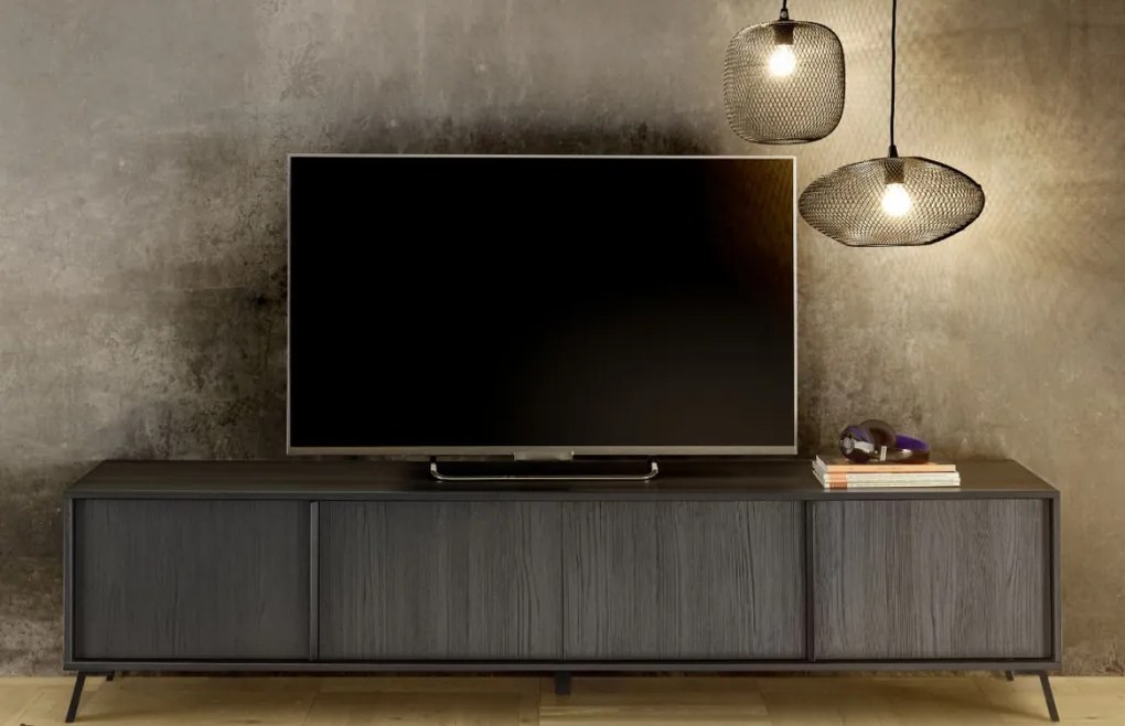 CITY Négyajtós TV-állvány, fekete, laminált vázzal és előlapokkal