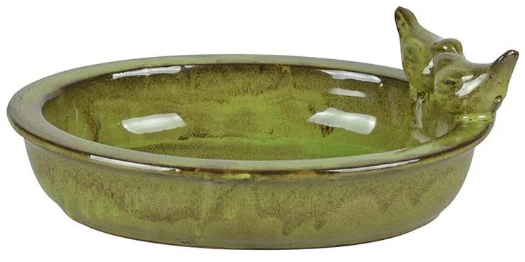 Kerámia madáretető és -itató tál, zöld