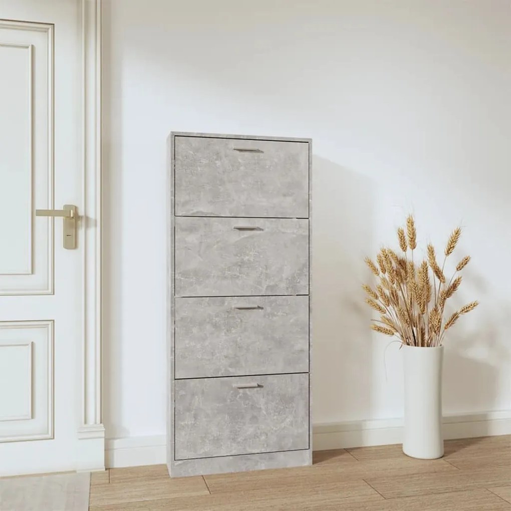betonszürke szerelt fa cipőszekrény 59x17x150 cm
