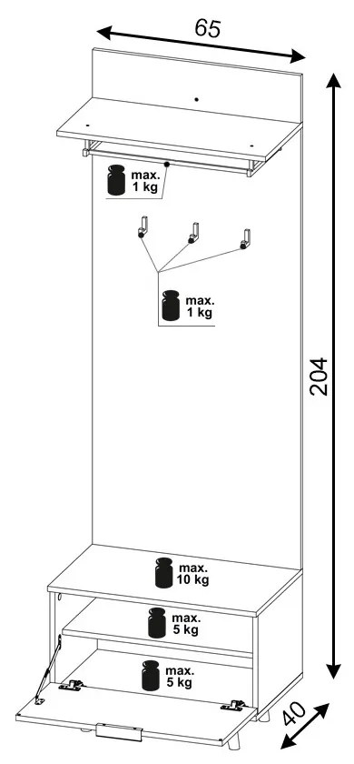 Előszoba bútor szett Evoke tölgy / tablila / grafit színkombinációban – NORDIC D
