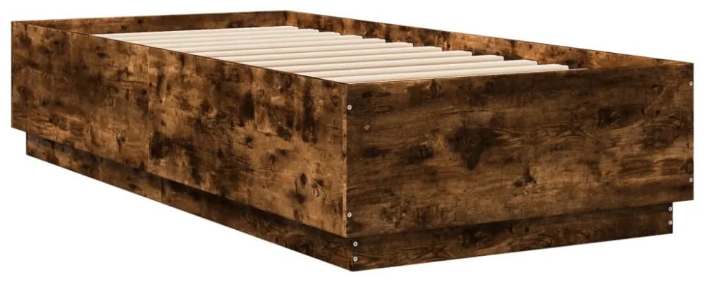füstös tölgy színű szerelt fa ágykeret LED-del 90 x 200 cm