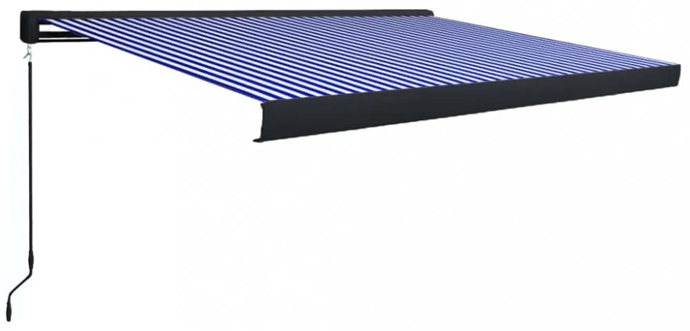 kék és fehér manuális kazettás napellenző 450 x 300 cm