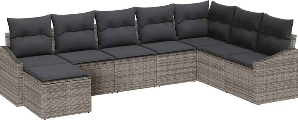 vidaXL Kerti Kanapé Szett párnával tárolóval 8 pcs Szürke polirattan