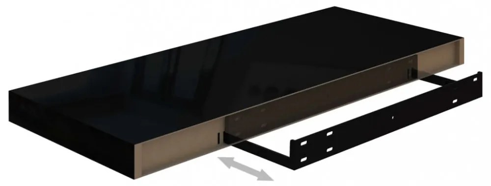 2 db magasfényű fekete MDF lebegő fali polc 60 x 23,5 x 3,8 cm
