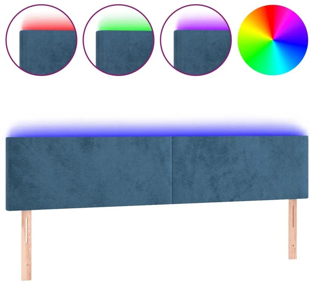 sötétkék bársony LED-es fejtámla 180x5x78/88 cm