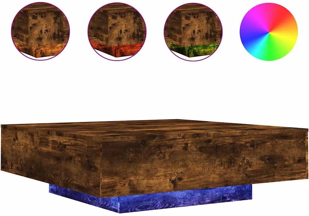 vidaXL füstös tölgy színű dohányzóasztal LED-lámpákkal 100x100x31 cm