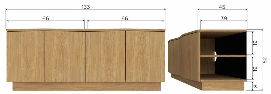 Natúr színű tölgyfa TV-állvány 133x52x45 cm Zuma – WOOOD