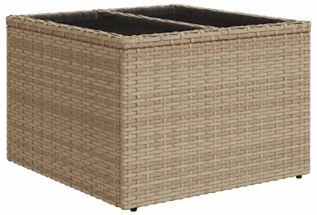bézs polyrattan üveglapos kerti asztal 55 x 55 x 37 cm