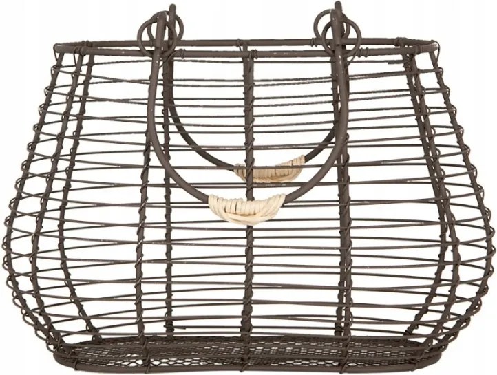 Drótkosár fogantyúkkal, bézs zsinórral 25x16x17/28 cm