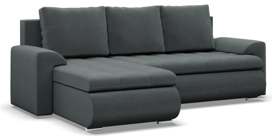 Tokio sarokkanapé, 2 ágyneműtartóval, bársony, baloldali, szürke