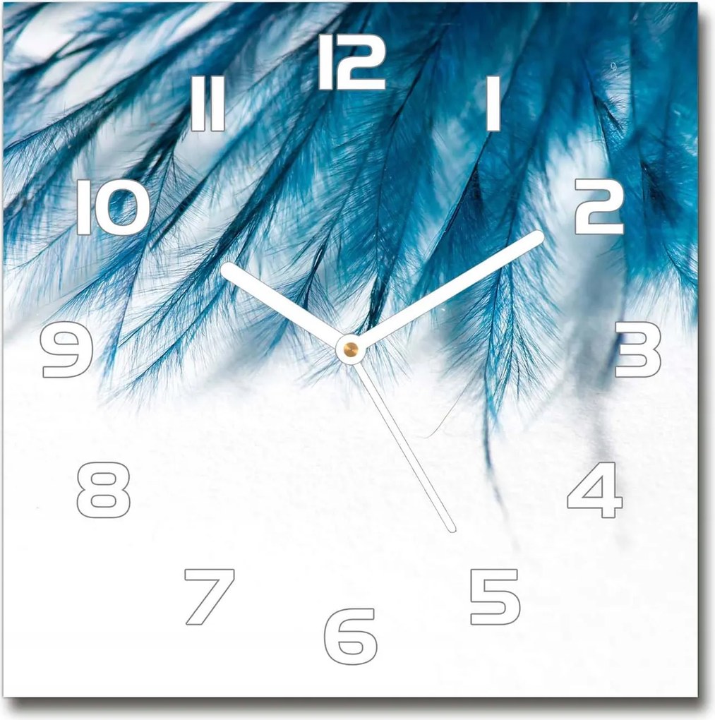 Üveg falióra szögletes Kék tollak 30x30 cm