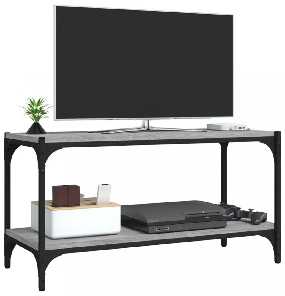 szürke sonoma színű szerelt fa és acél TV-szekrény 80x33x41 cm