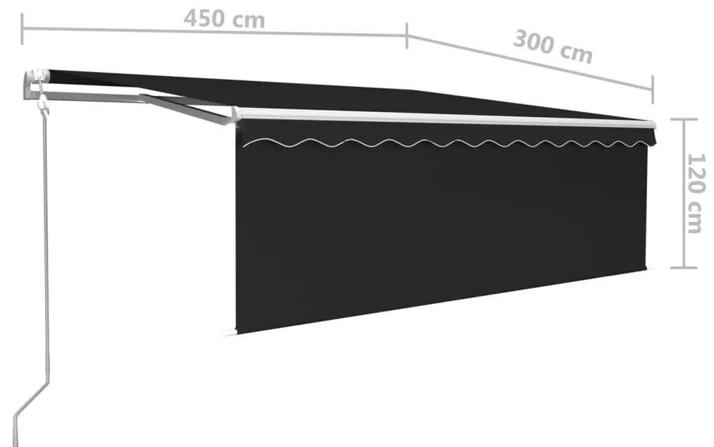 szürke redőnyös, LED-es, szélérzékelős napellenző 4,5 x 3 m