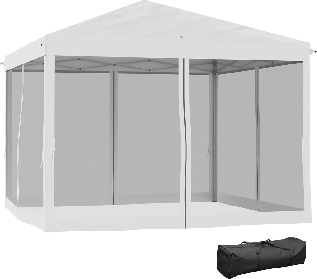 Outsunny Pavilon kb. 3x3m, vízlepergető Stabil Télálló Pop-up Összecsukható Pavilon UV Védelemmel, Összecsukható Partitábor Kertipavilon 4 Oldalfallal