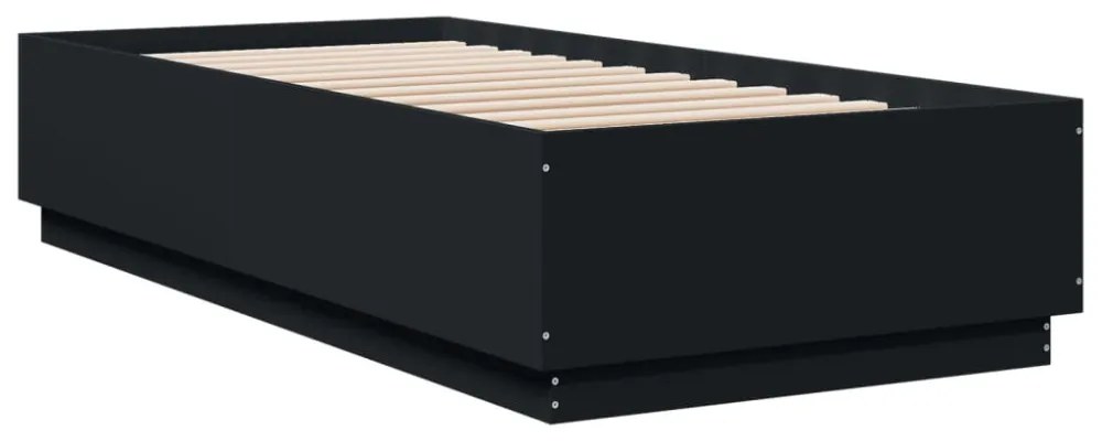 fekete szerelt fa ágykeret LED-világítással 90 x 200 cm