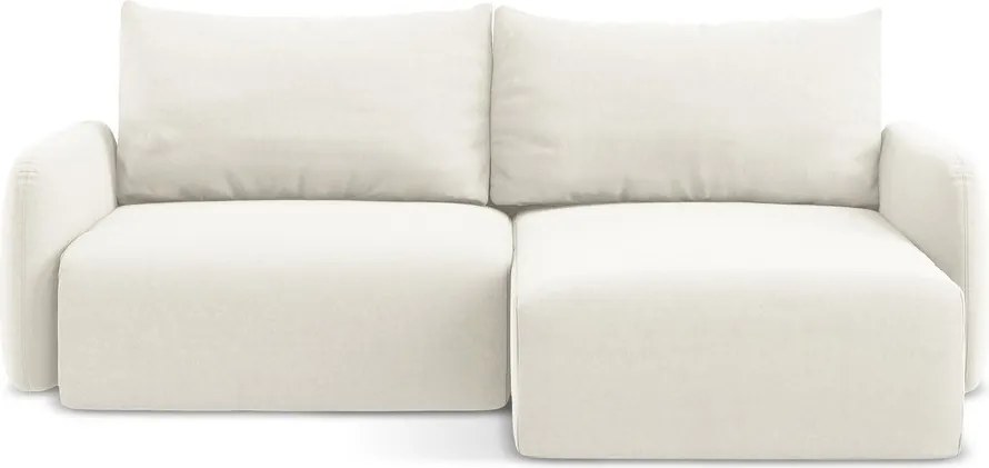 Krémszínű bársony kinyitható-tárolóhelyes sarokkanapé (jobb oldali-heverő résszel) Kalena – Makamii