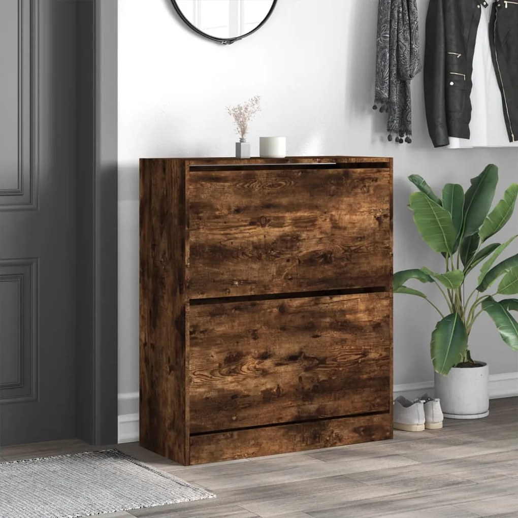 füstös tölgy színű szerelt fa cipőszekrény 80 x 34 x 96,5 cm