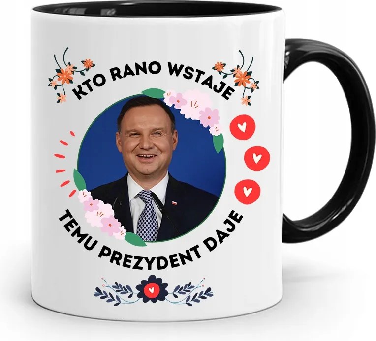 Andrzej Duda Elnök Fekete Bögre Ajándék fényképes nyomtatással