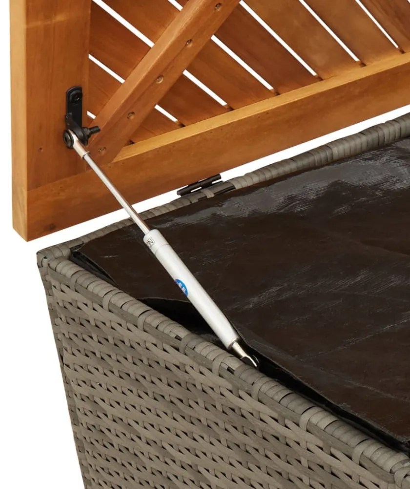 szürke polyrattan és akácfa kerti tárolóláda 220 x 50 x 54 cm