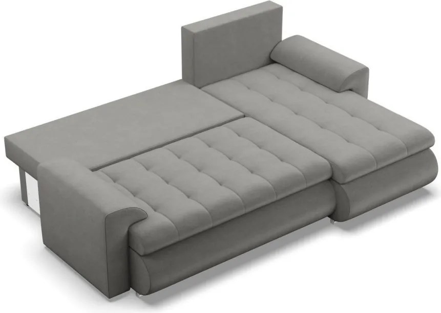 Tokio sarokkanapé, 2 ágyneműtartóval, bársony, jobboldali, világosszürke