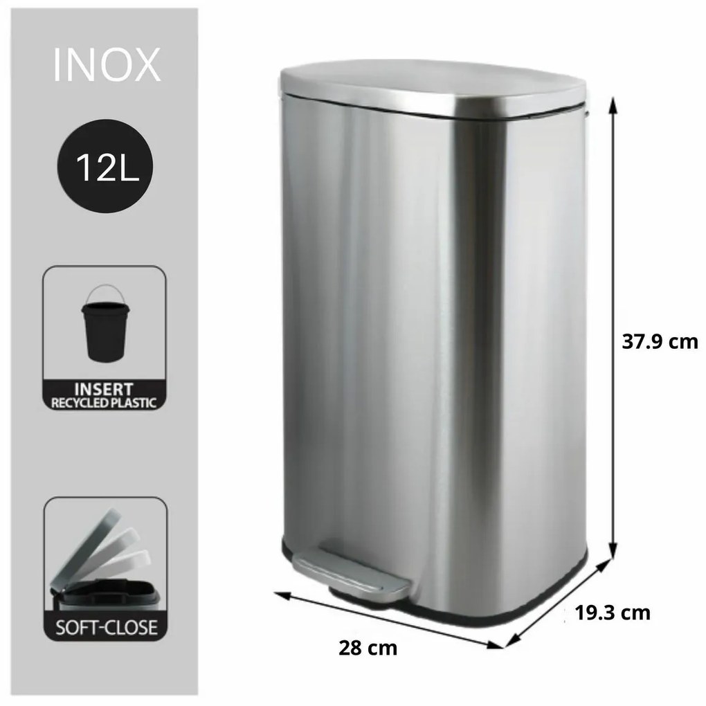 Spirella Pedálos szemetes soft-close Akira 12 l,csiszolt rozsdamentes acél, 12 l