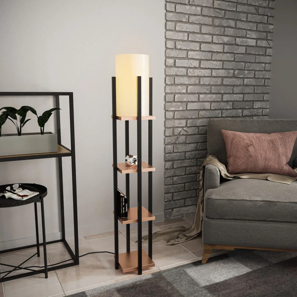 Shelf Lamp 8113 fekete-réz fém és szövet polcos állólámpa