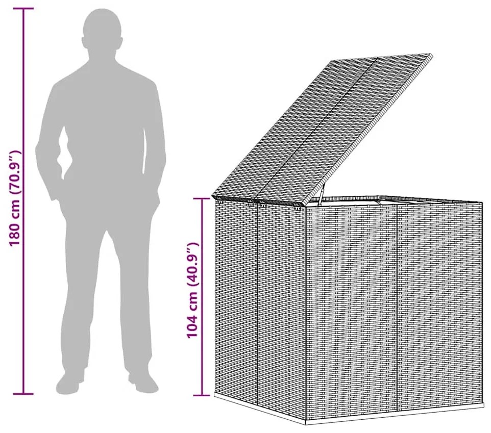 szürke polyrattan kerti párnatartó doboz 100 x 97,5 x 104 cm