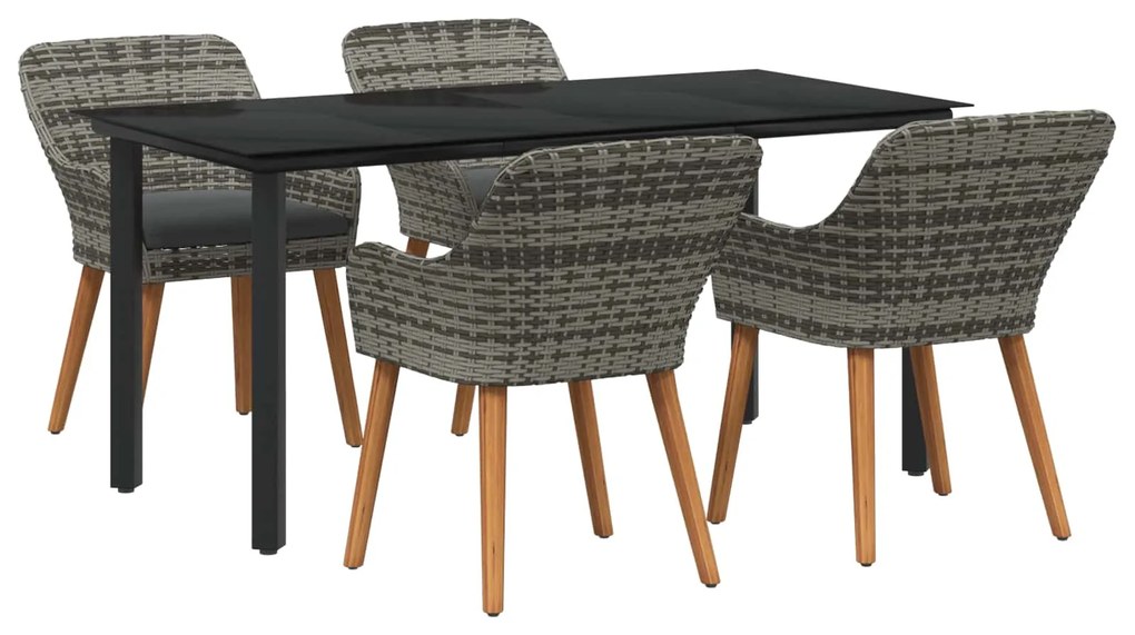 vidaXL Kert étkező szett párnával 5 pcs Szürke polirattan