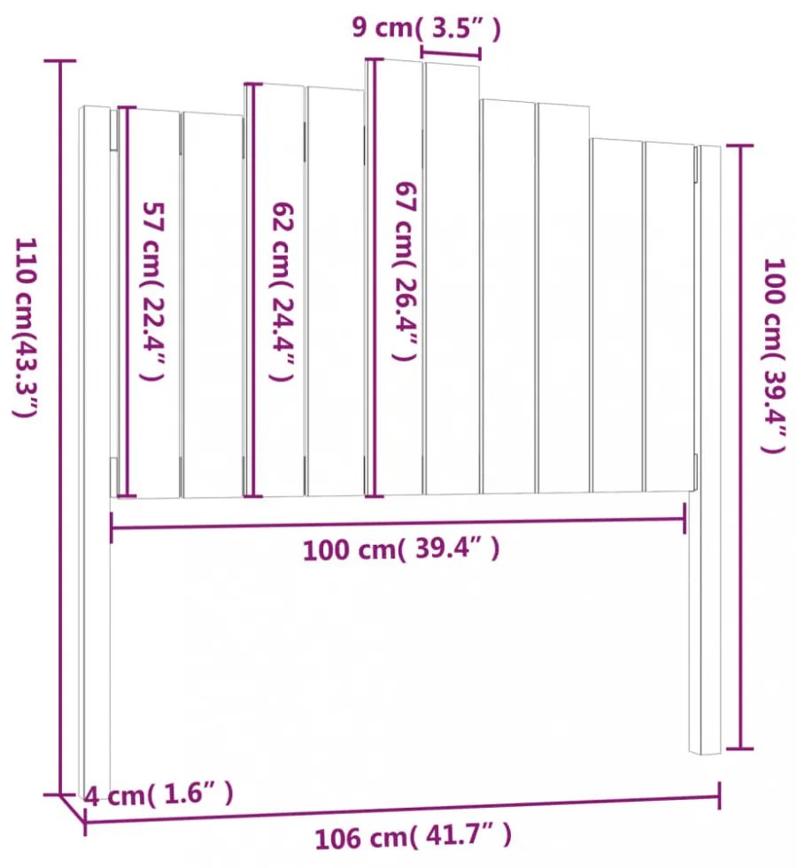 fekete tömör fenyőfa ágyfejtámla 106x4x110 cm