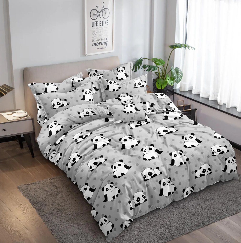 Mikroszálas ágynemű PANDA szürke Ágyneműhuzat mérete: 2 db 70 x 90 cm | 200 x 220 cm