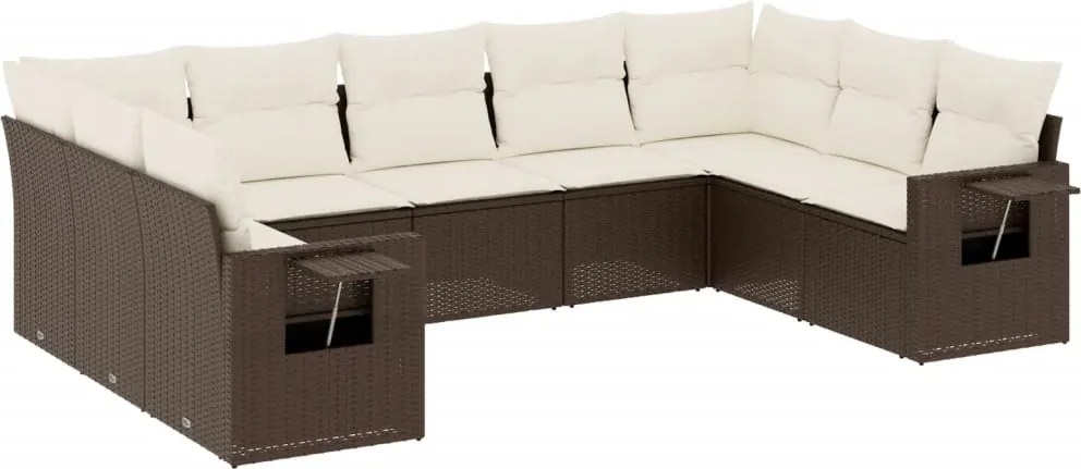 vidaXL 9 részes barna polyrattan kerti ülőgarnitúra párnákkal