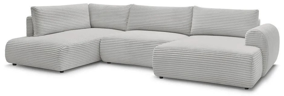 Világosszürke kordbársony kinyitható sarokkanapé (jobb oldali-U alakú) Lucien – Bobochic Paris