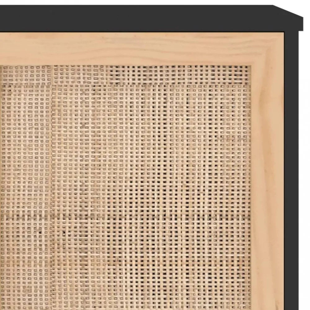 fekete fenyő/természetes rattan tálalószekrény 105 x 30 x 60 cm