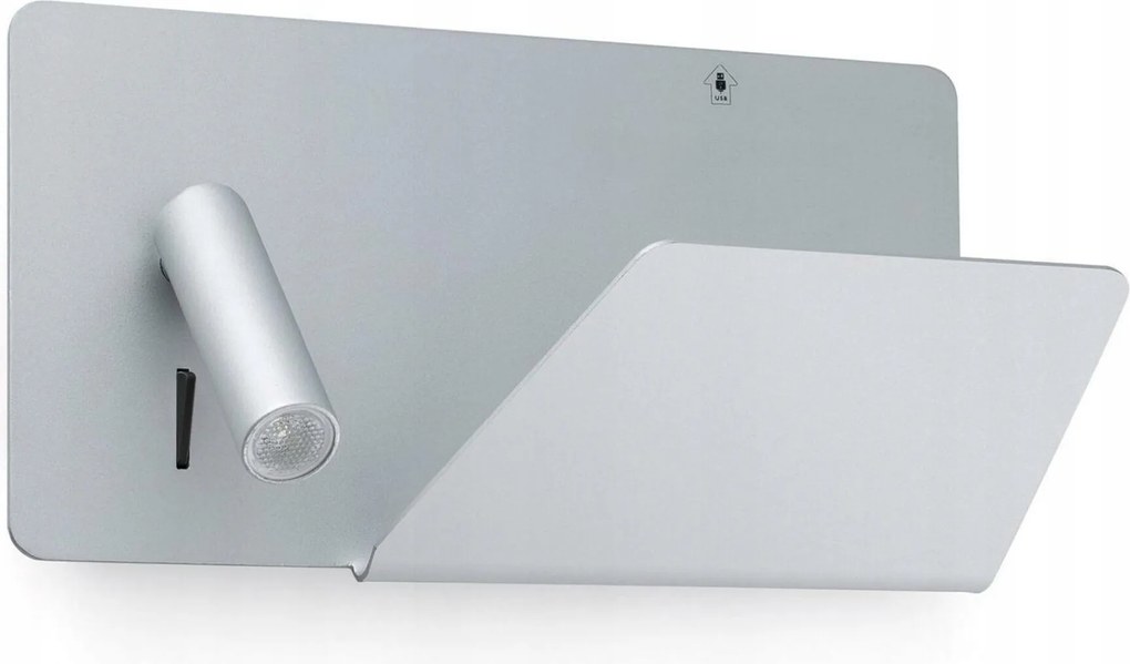 Faro Suau Usb Led fali lámpa, szürke, olvasólámpával és Usb porttal