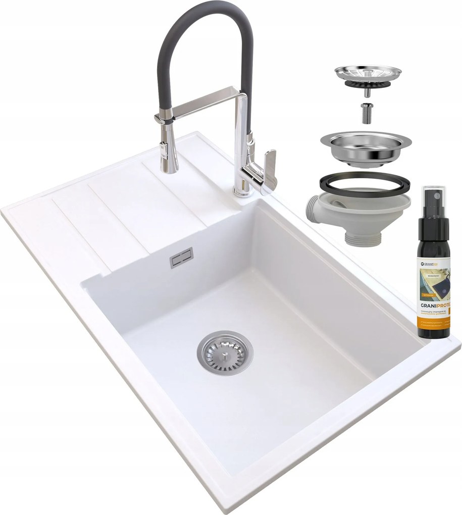 Gránit Mosogató Fehér Szifon Króm Vegas Louis