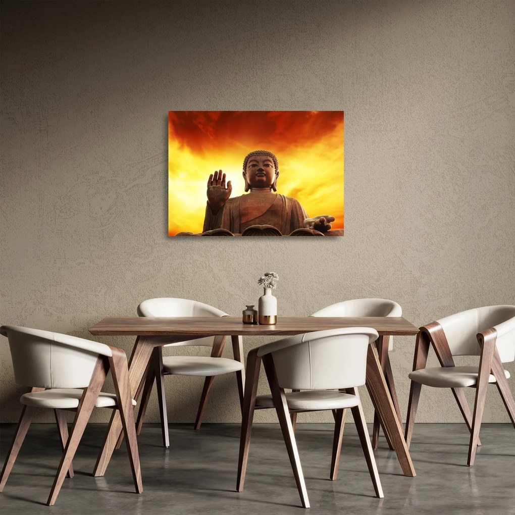 Üveg kép - Buddha piros és sárga háttérrel (70x50 cm)