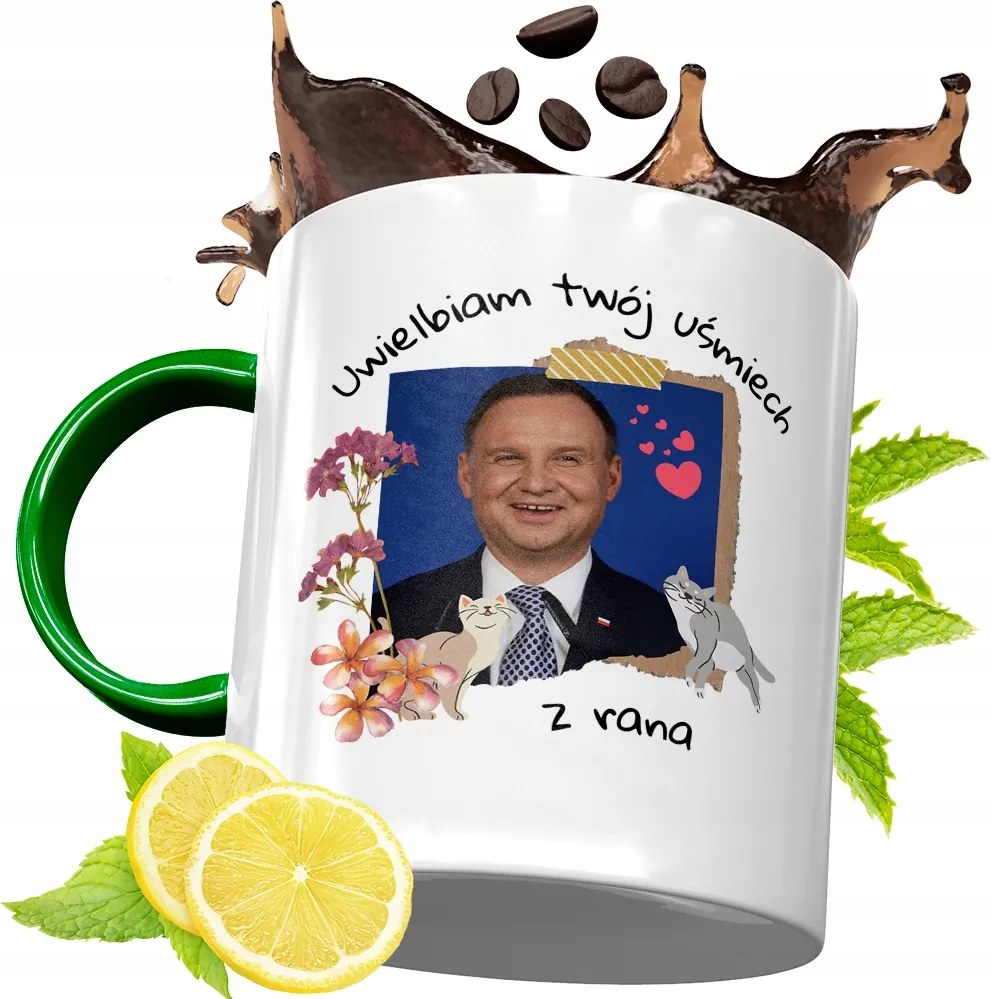 Zöld Bögre Andrzej Duda Elnök Ajándék Nyomtatott Fotóval