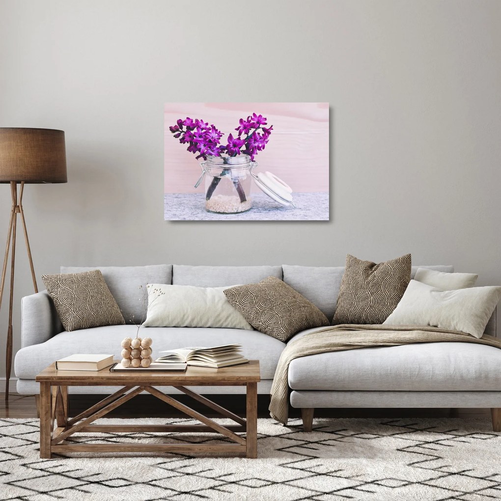 Lila virágok képe (üvegen) (70x50 cm)