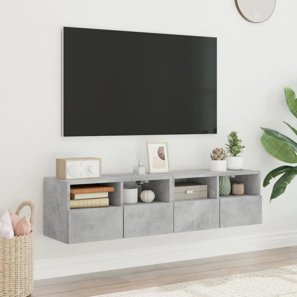 2 db betonszürke szerelt fa fali TV-szekrény 60x30x30 cm